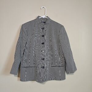 Chaps Women's Black & White Striped Mandarin Collar Button Up Jacket Size 16
